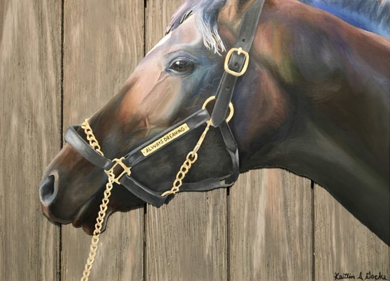 Painting of the side of a horse face with real Barnwood used as the background