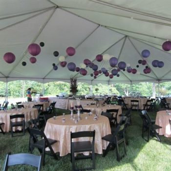 berry hill outdoor tent venue decorated with pink and purple balloons