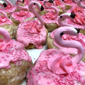 flamingo decorated donuts