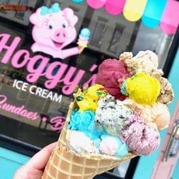 Hoggy's Ice Cream Cone in front of Hoggy's storefront